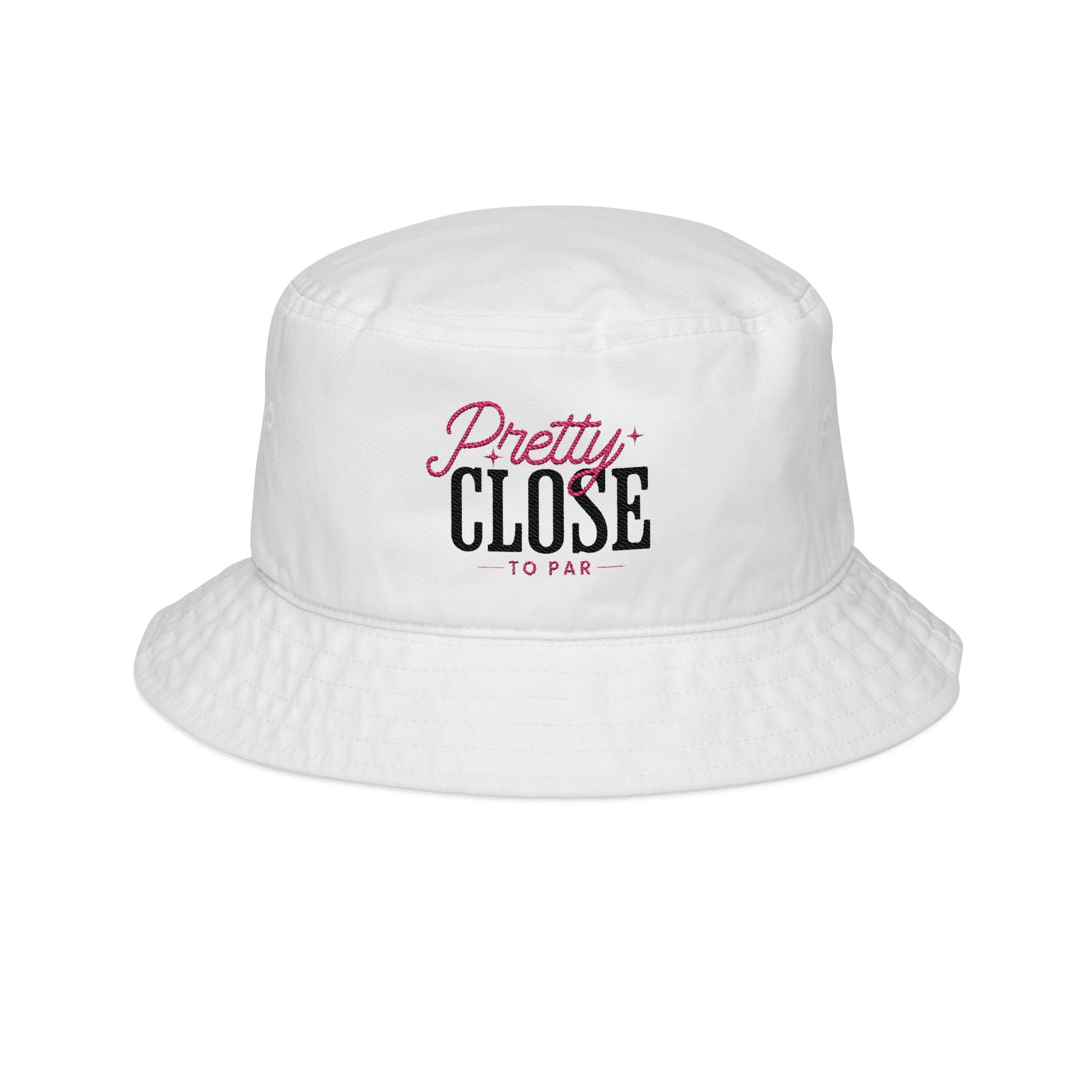 Pretty Close To Par Bucket Hat White | embroidered text | Womens Golf Hat