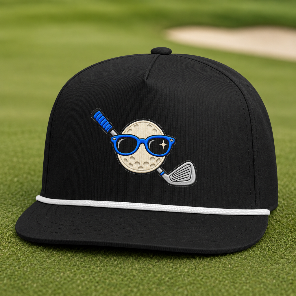 Golf Ball with Blue Sunglasses, Golf Hat