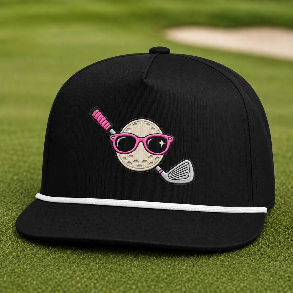 Golf Ball with Pink Sunglasses Golf Hat