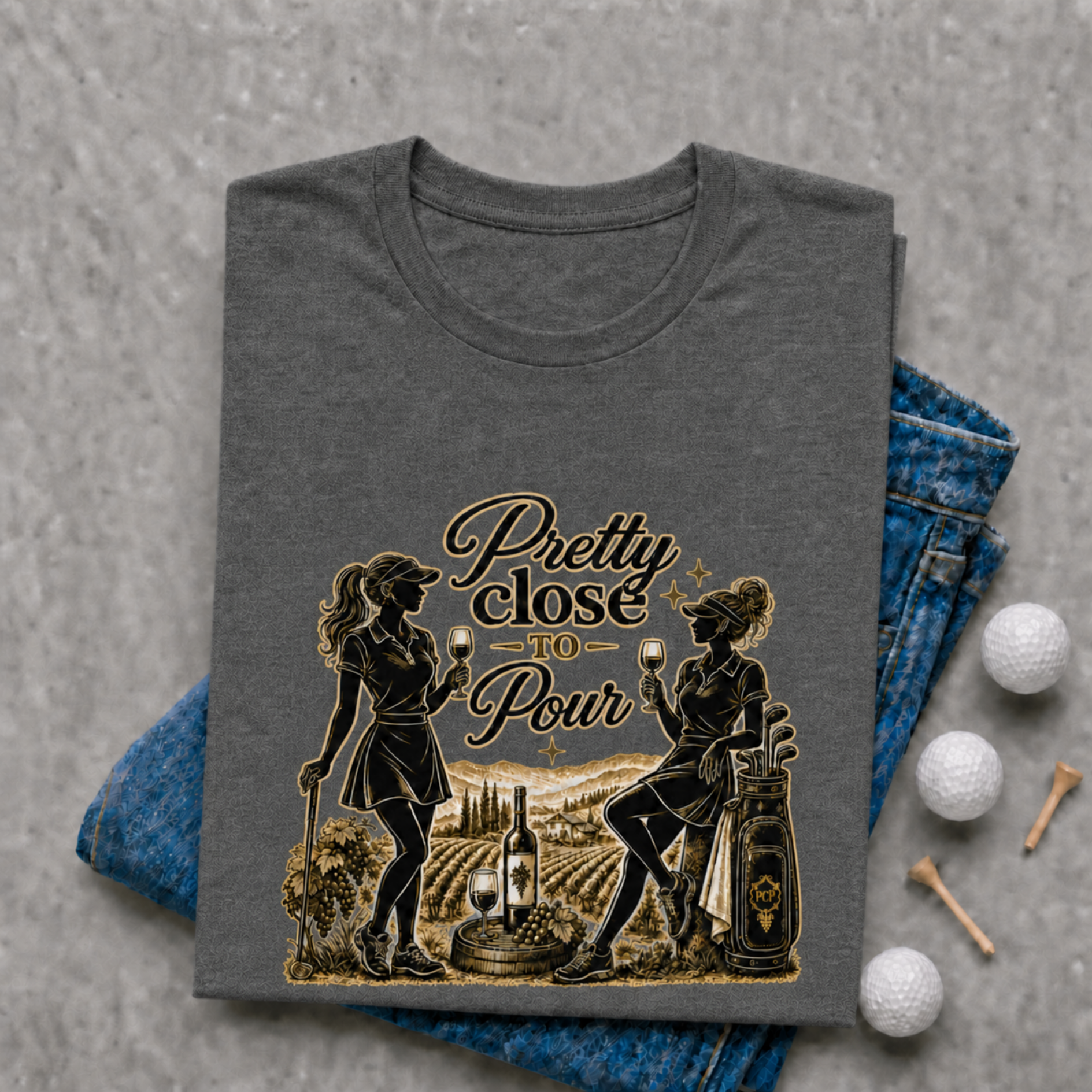 Pretty Close To Pour Golf Shirt for Women | Funny Golf Shirt | Golf and Wine Lover Gift | Bella Canvas Tri Blend Tee