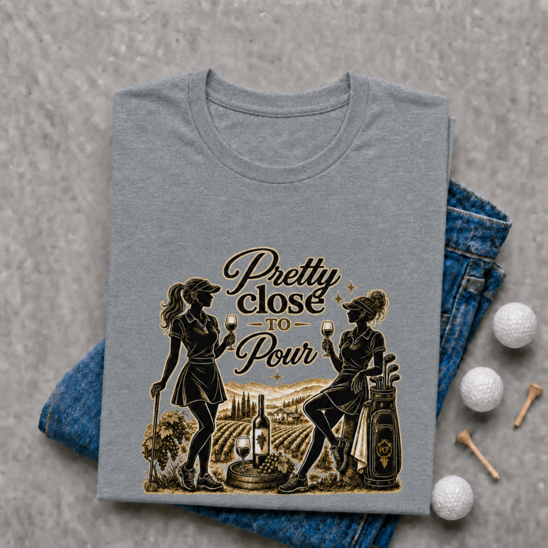 Pretty Close To Pour Golf Shirt for Women | Funny Golf Shirt | Golf and Wine Lover Gift | Bella Canvas Tri Blend Tee