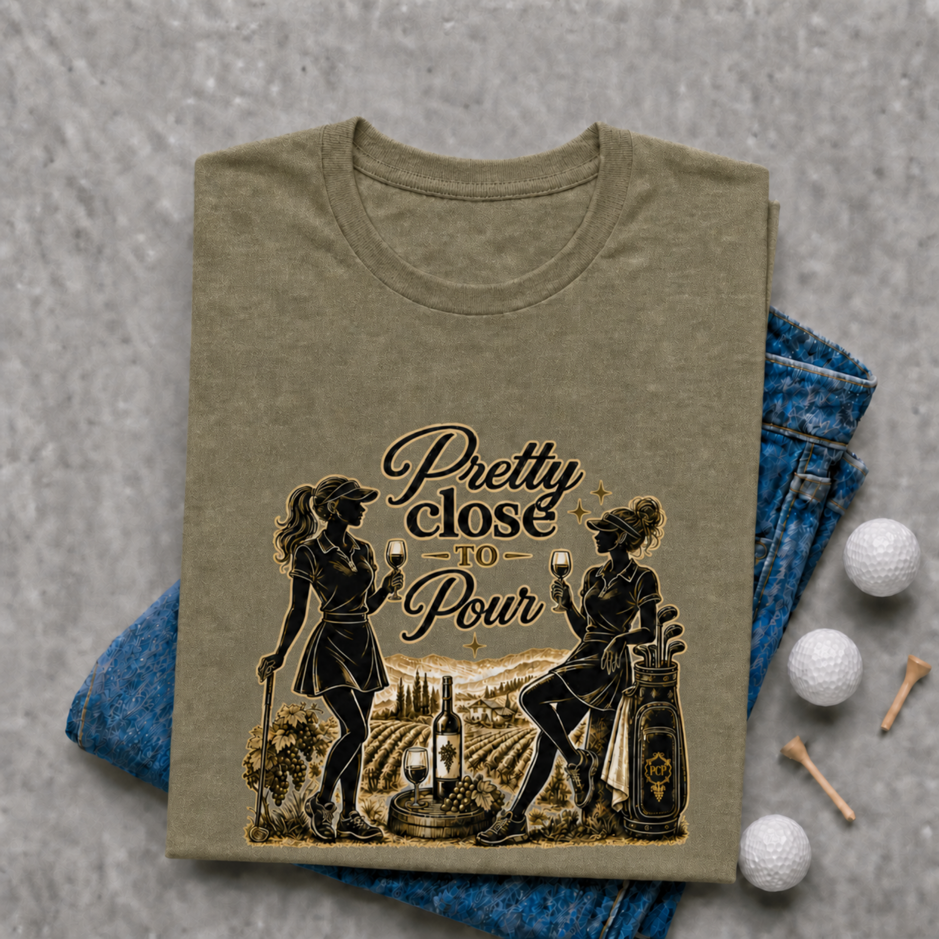 Pretty Close To Pour Golf Shirt for Women | Funny Golf Shirt | Golf and Wine Lover Gift | Bella Canvas Tri Blend Tee